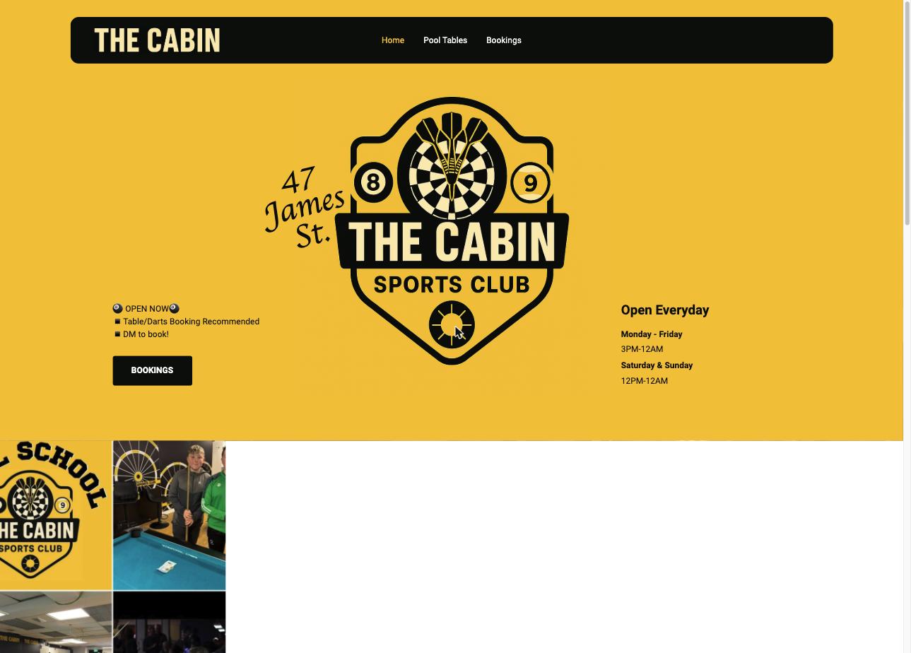 Home page of The Cabin Sports Club